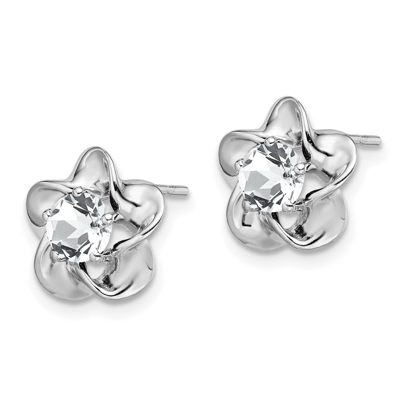 Sterling Silver Rhodium-Plated Floral White Topaz Post Earrings