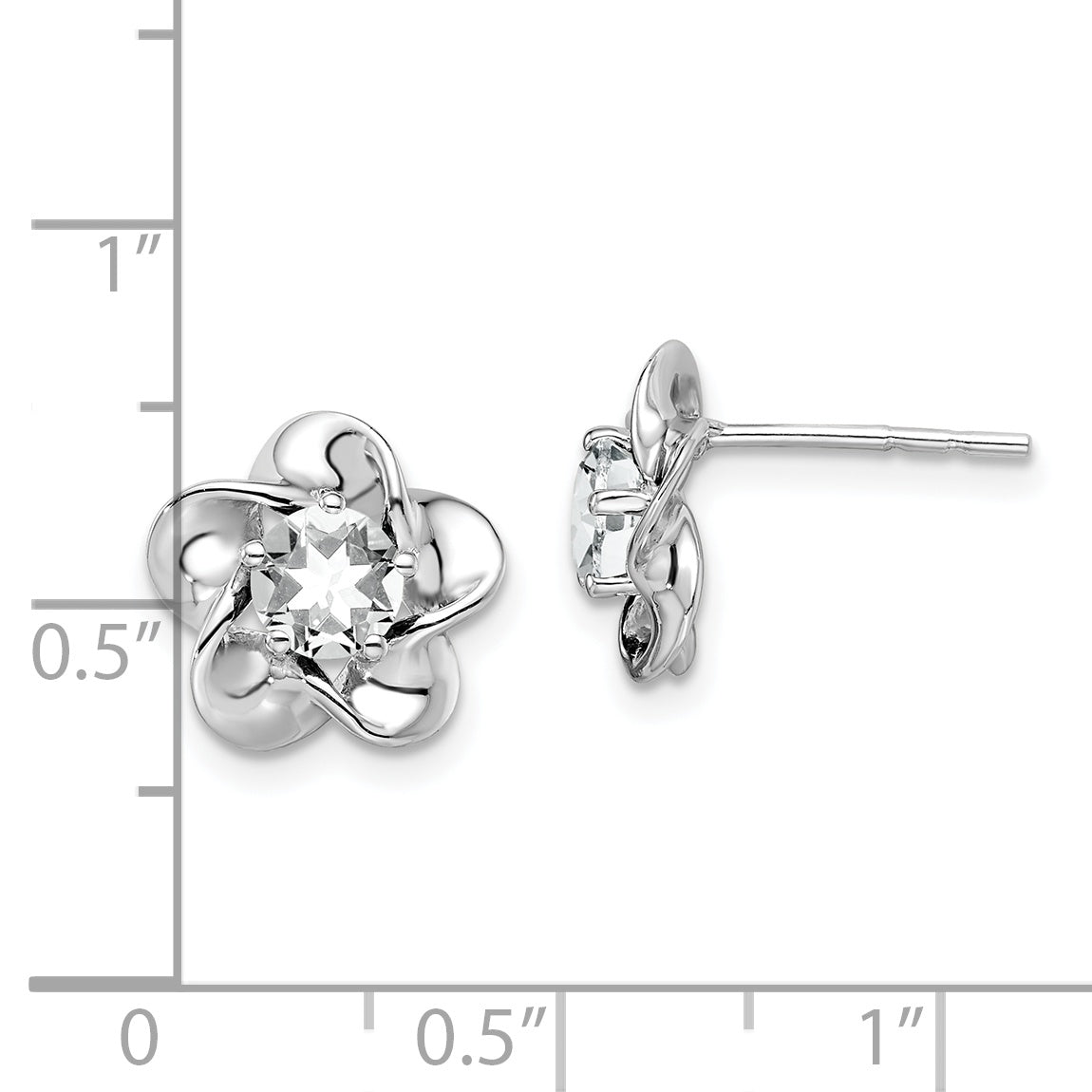 Sterling Silver Rhodium-Plated Floral White Topaz Post Earrings