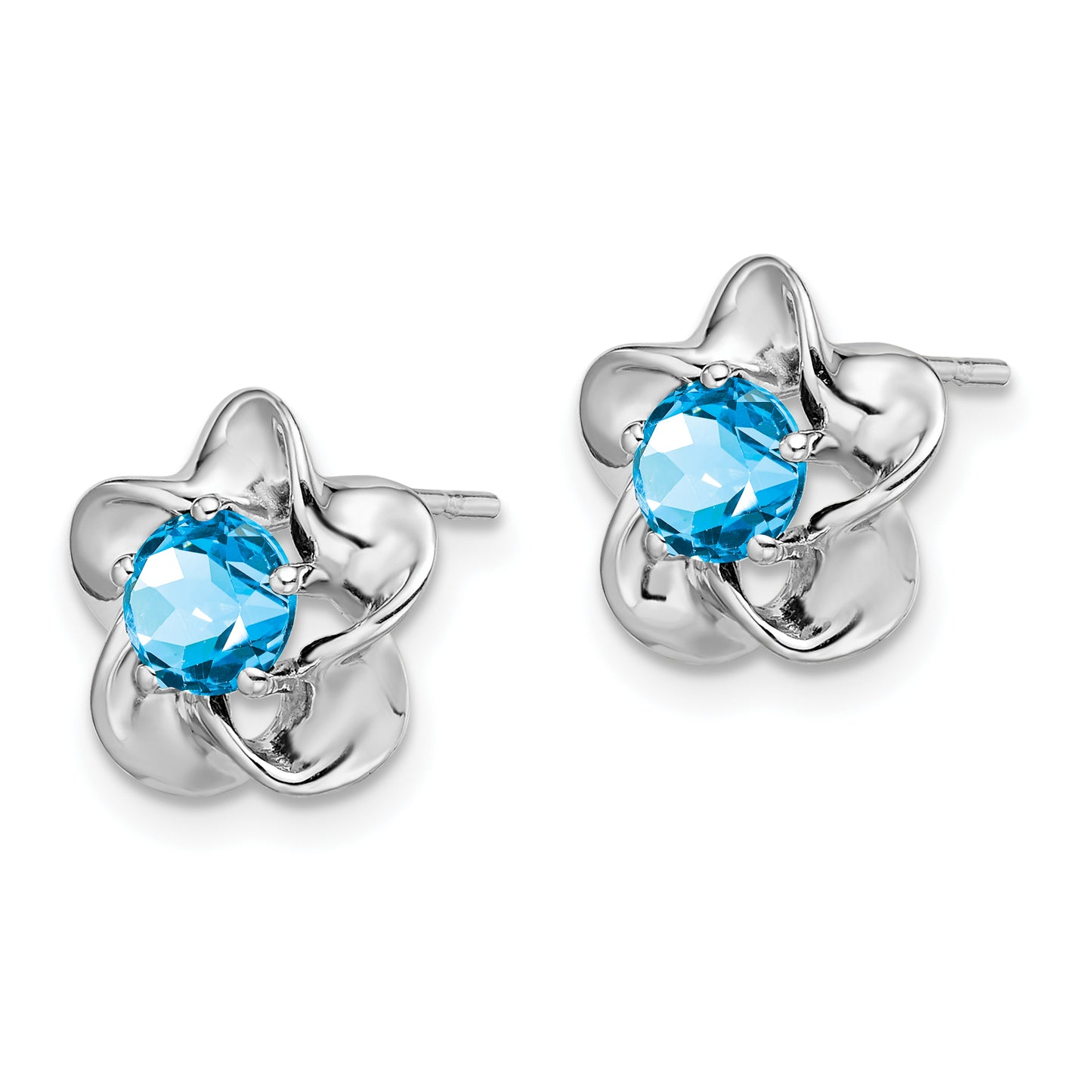 Sterling Silver Rhodium-Plated Floral Blue Topaz Post Earrings