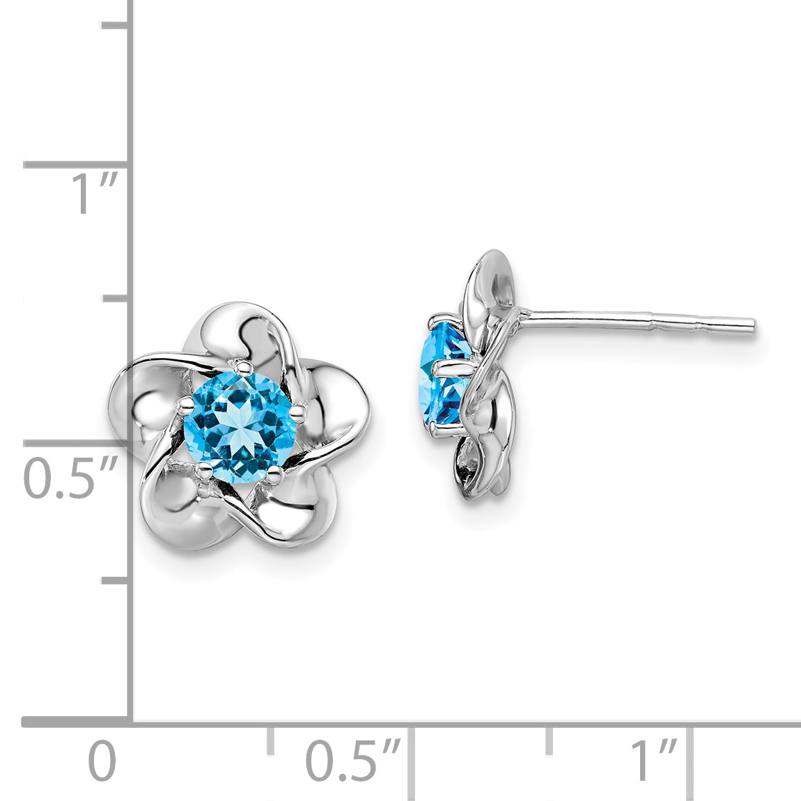 Sterling Silver Rhodium-Plated Floral Blue Topaz Post Earrings