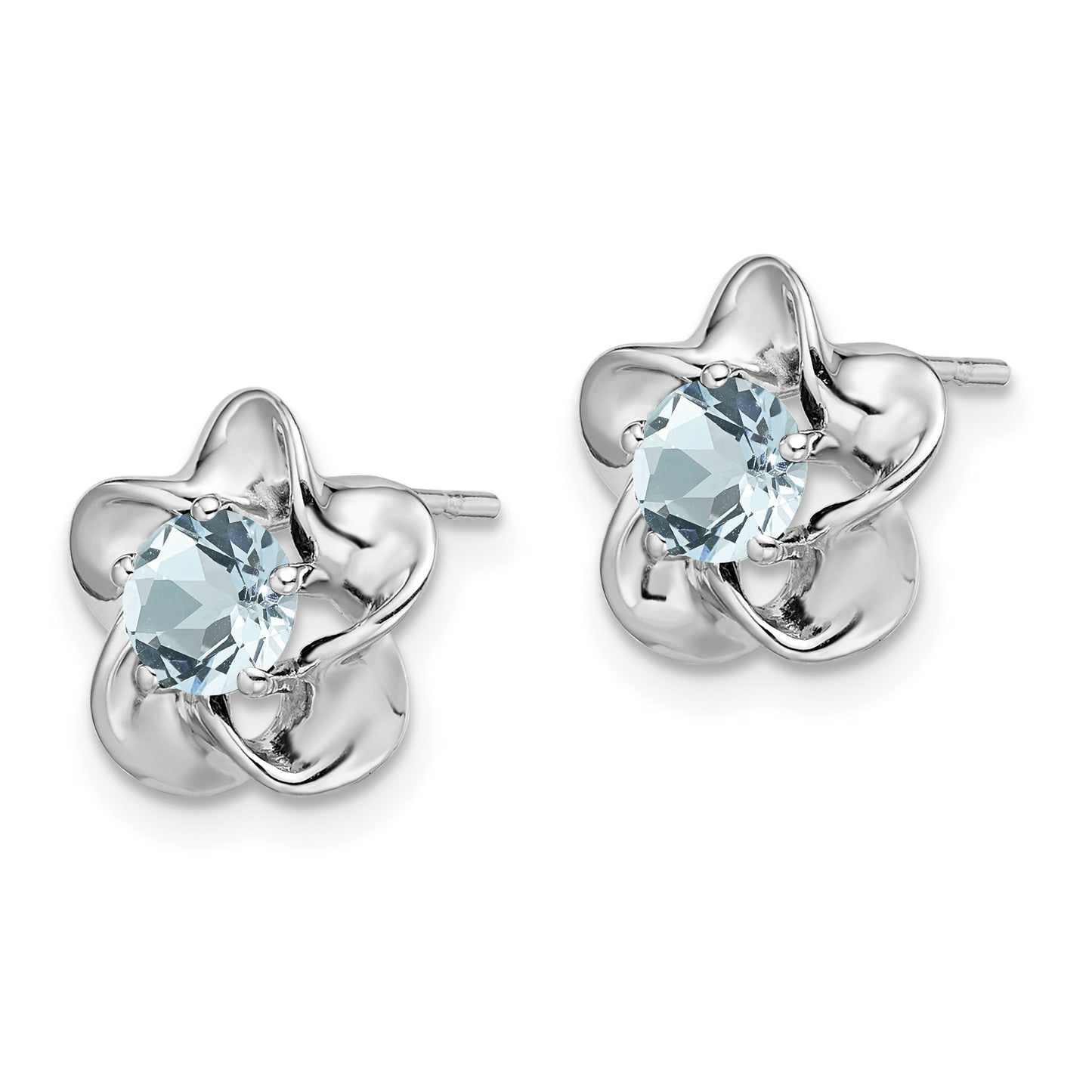 Sterling Silver Rhodium-Plated Floral Aquamarine Post Earrings