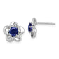 Sterling Silver Rhodium-Plated Floral Created Sapphire Post Earrings