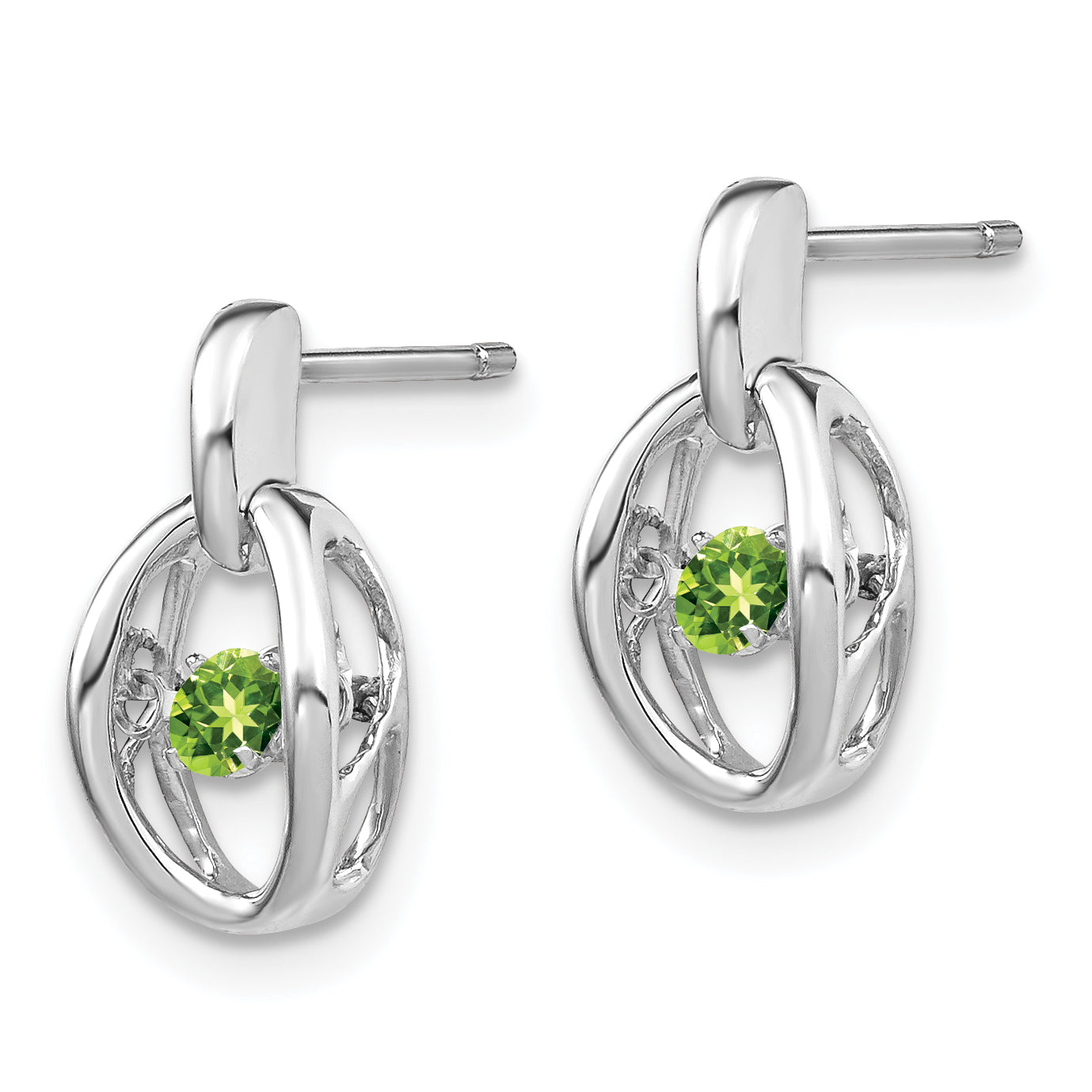 Sterling Silver Rhodium Peridot Birthstone Vibrant Earrings