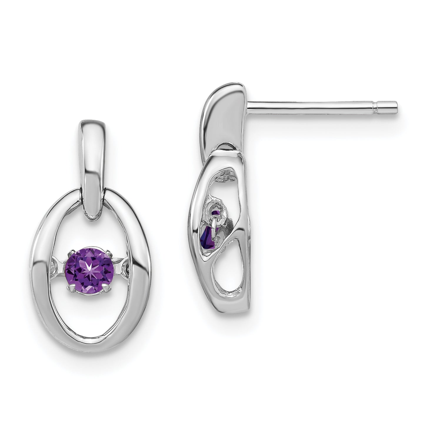 Sterling Silver Rhodium Amethyst Birthstone Vibrant Earrings