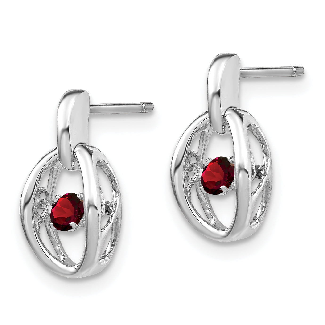 Sterling Silver Rhodium Garnet Birthstone Vibrant Earrings