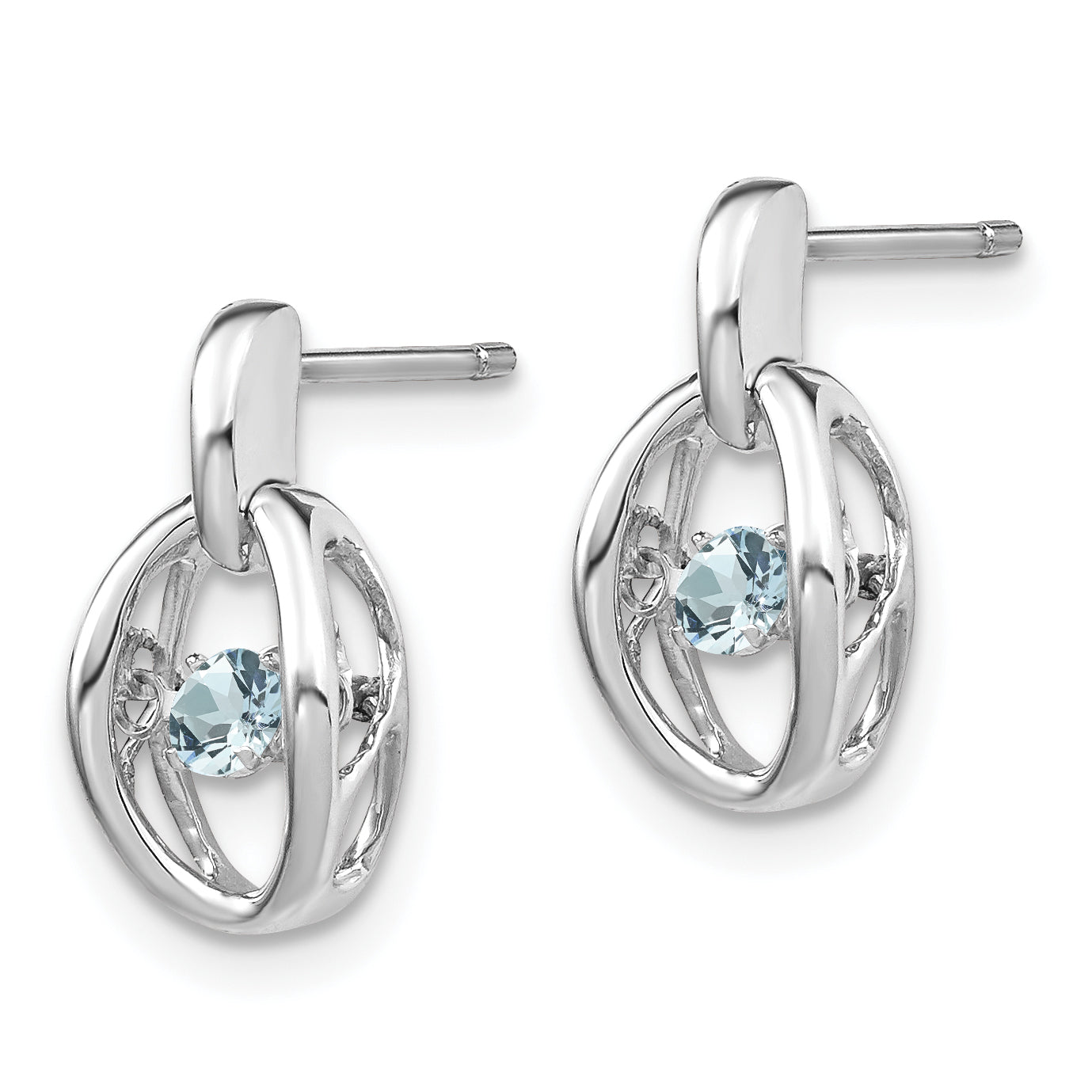 Sterling Silver Rhodium Aquamarine Birthstone Vibrant Earrings