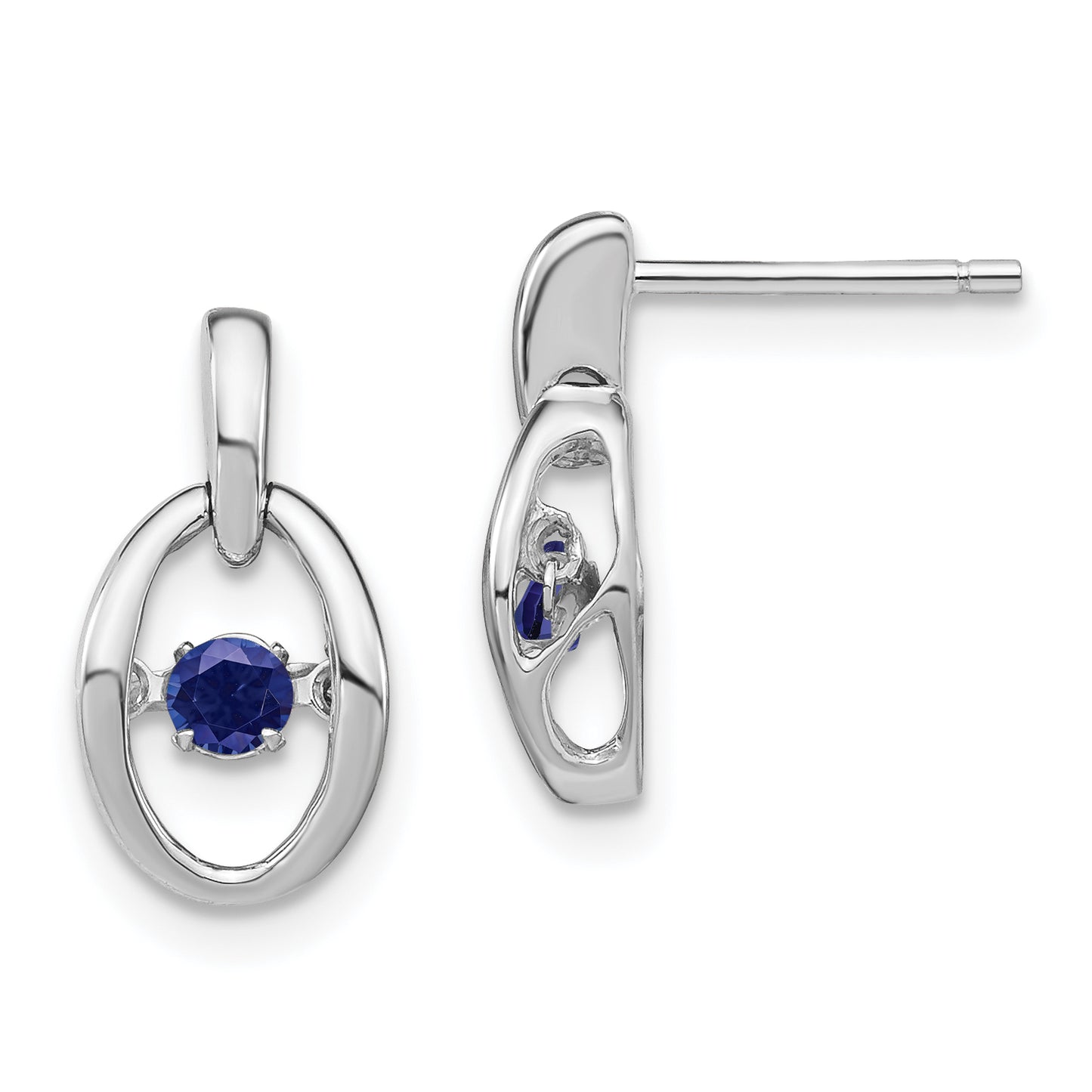 Sterling Silver Rhodium Created Blue Sapphire Birthstone Vibrant Earrings