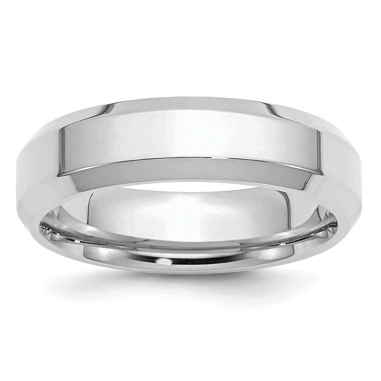 Sterling Silver Rhodium-Plated 6mm Bevel Edge Size 12.5 Band