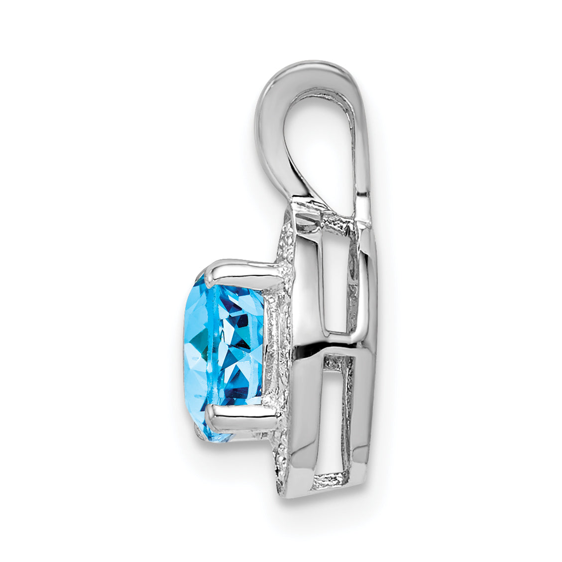 Sterling Silver Rhodium-Plated Diam. & Blue Topaz Pendant