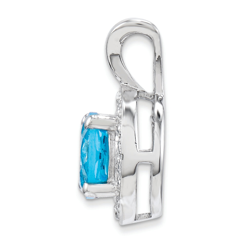 Sterling Silver Rhodium-Plated Diam. & Blue Topaz Pendant