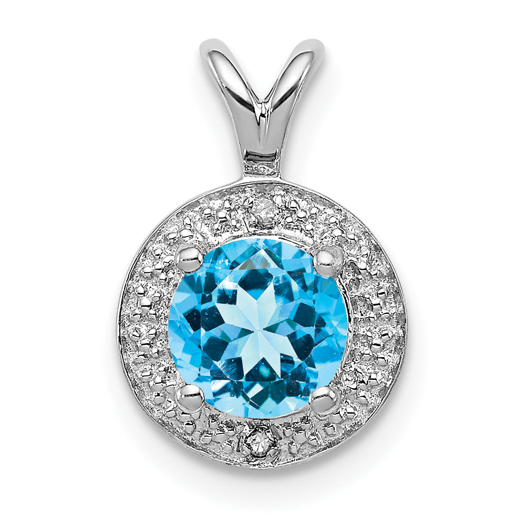 Sterling Silver Rhodium-Plated Diam. & Blue Topaz Pendant