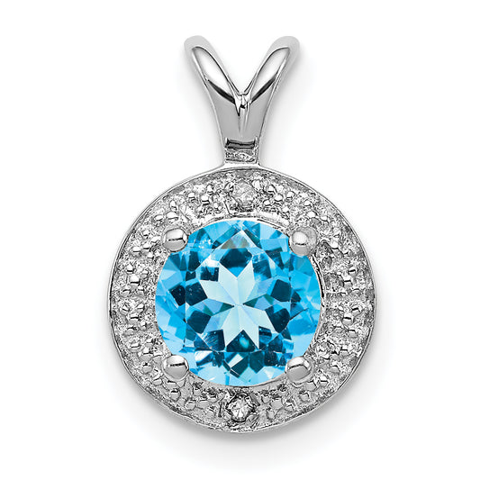 Sterling Silver Rhodium-Plated Diam. & Blue Topaz Pendant