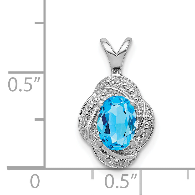 Sterling Silver Rhodium-Plated Diam. & Blue Topaz Pendant