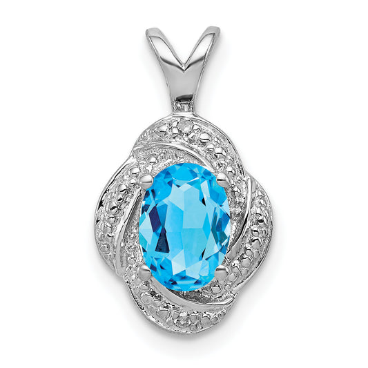 Sterling Silver Rhodium-Plated Diam. & Blue Topaz Pendant