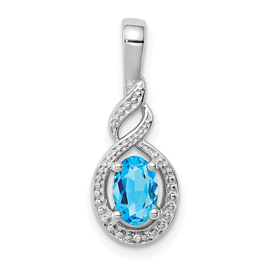 Sterling Silver Rhodium-Plated Swiss Blue Topaz & Diam. Pendant