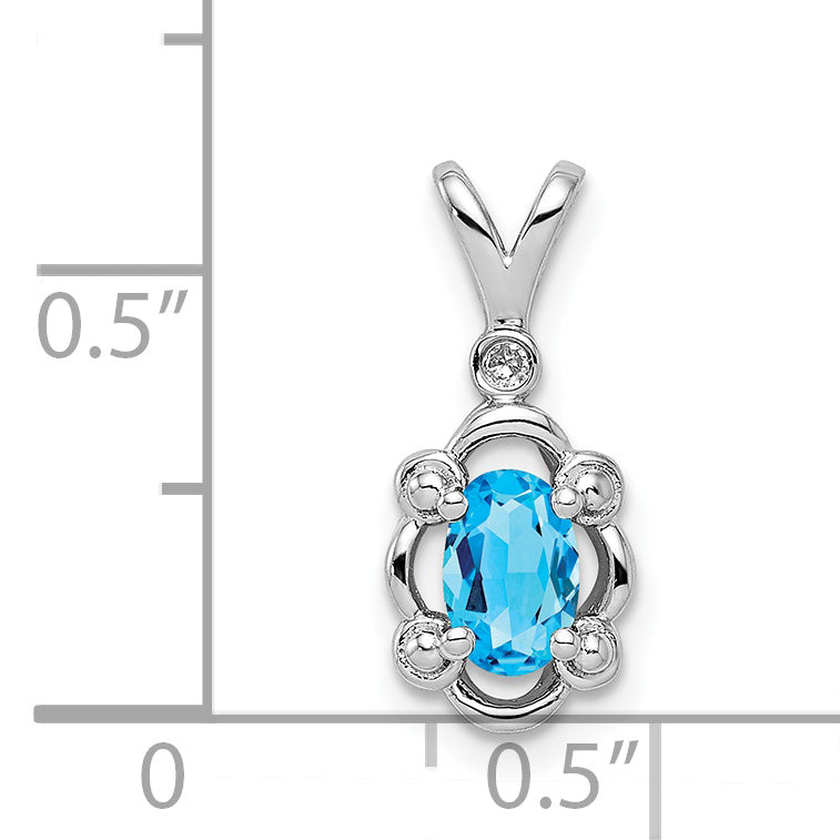 Sterling Silver Rhodium-Plated Light Swiss Blue Topaz & Diam. Pendant