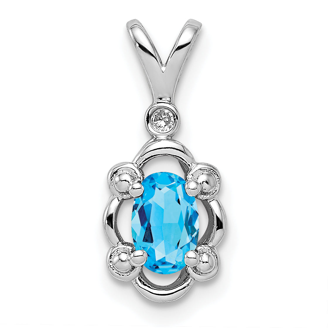 Sterling Silver Rhodium-Plated Light Swiss Blue Topaz & Diam. Pendant