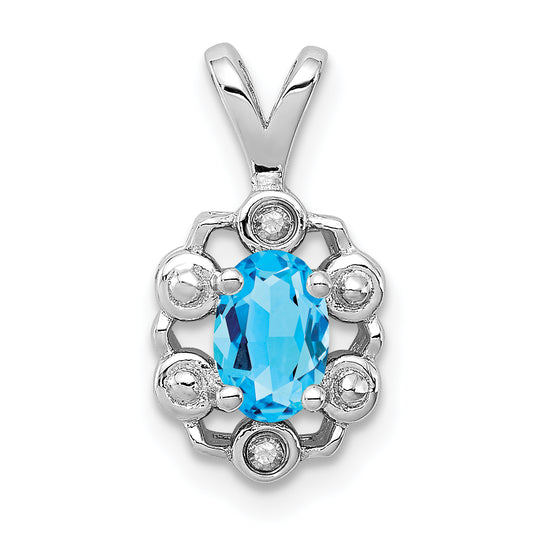 Sterling Silver Rhodium-Plated Light Swiss Blue Topaz & Diam. Pendant