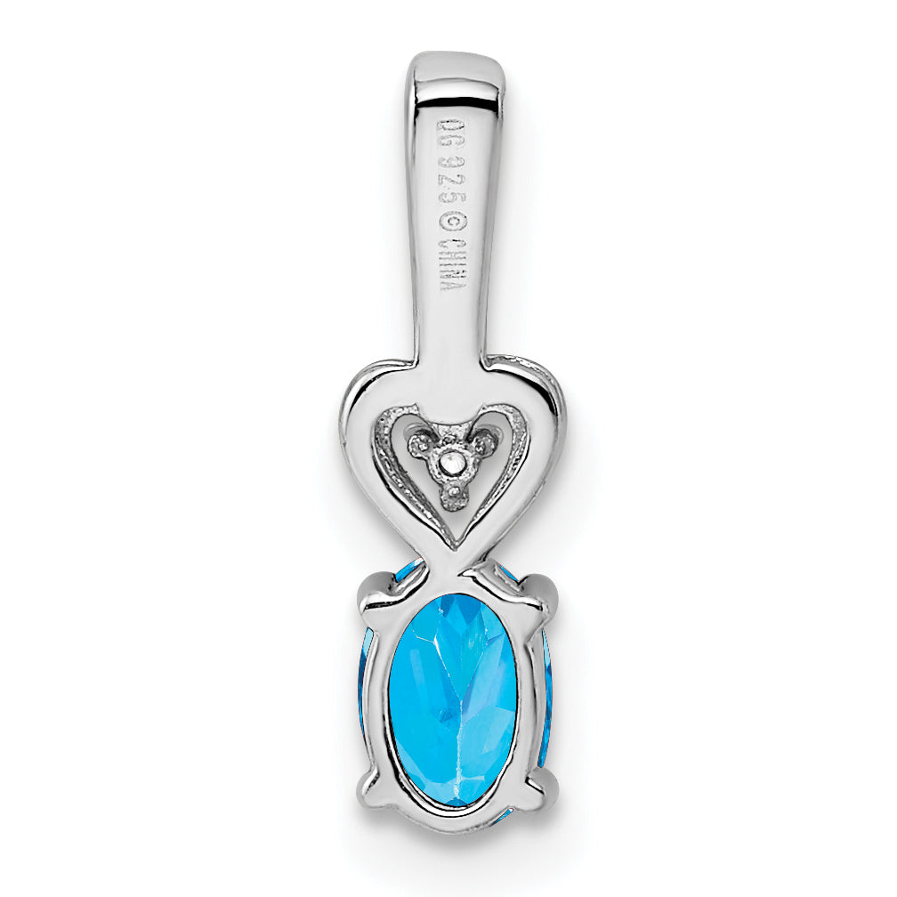 Sterling Silver Rhodium-Plated Light Swiss Blue Topaz & Diam. Pendant