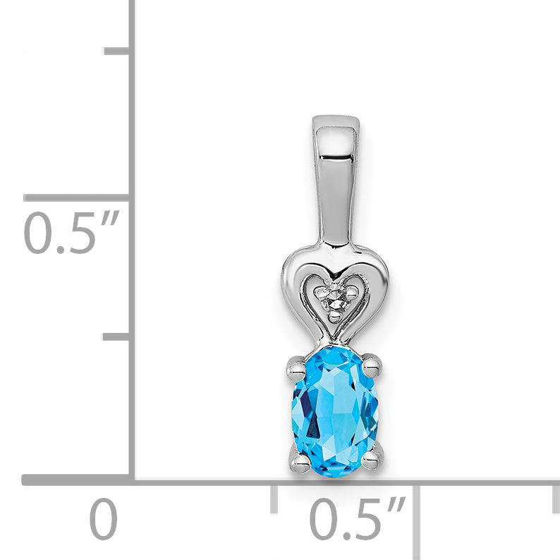 Sterling Silver Rhodium-Plated Light Swiss Blue Topaz & Diam. Pendant