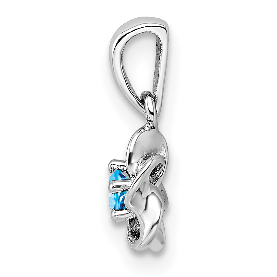 Sterling Silver Rhodium-Plated Floral Blue Topaz Pendant