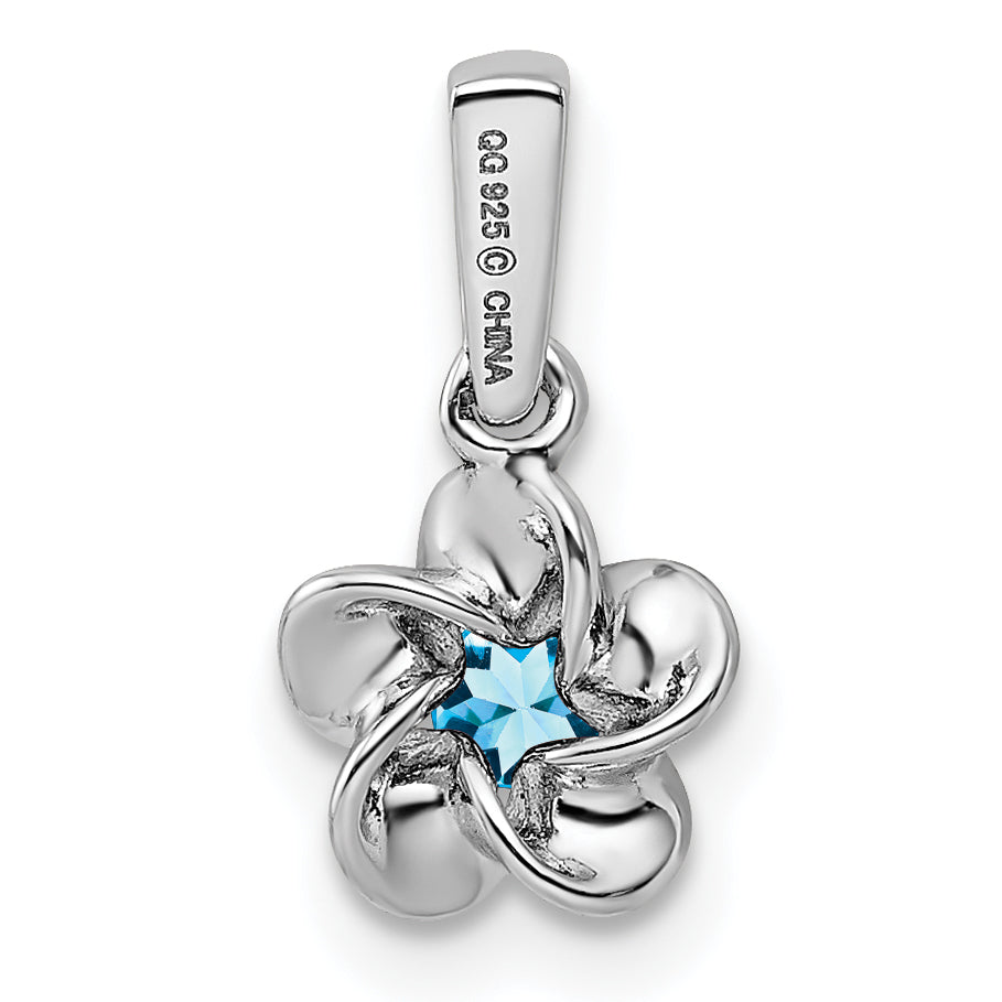 Sterling Silver Rhodium-Plated Floral Blue Topaz Pendant