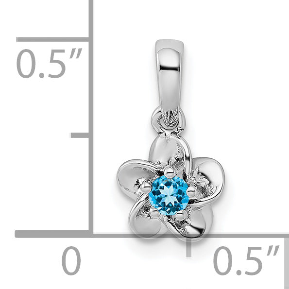 Sterling Silver Rhodium-Plated Floral Blue Topaz Pendant