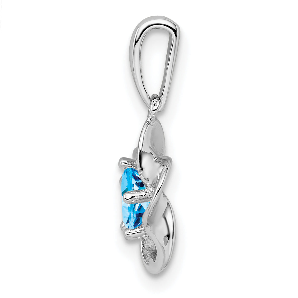 Sterling Silver Rhodium-Plated Floral Blue Topaz Pendant