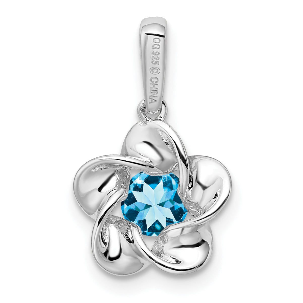 Sterling Silver Rhodium-Plated Floral Blue Topaz Pendant