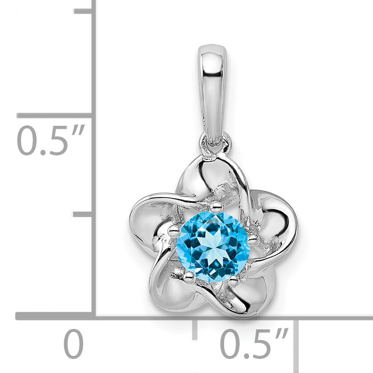 Sterling Silver Rhodium-Plated Floral Blue Topaz Pendant