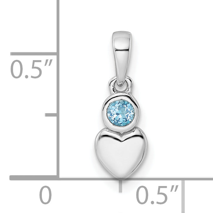 Sterling Silver Rhodium-Plated Polished Ls Blue Topaz Heart Pendant