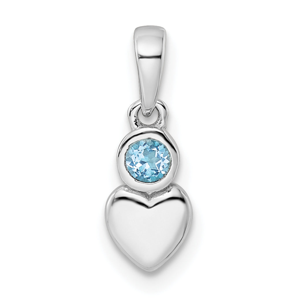 Sterling Silver Rhodium-Plated Polished Ls Blue Topaz Heart Pendant