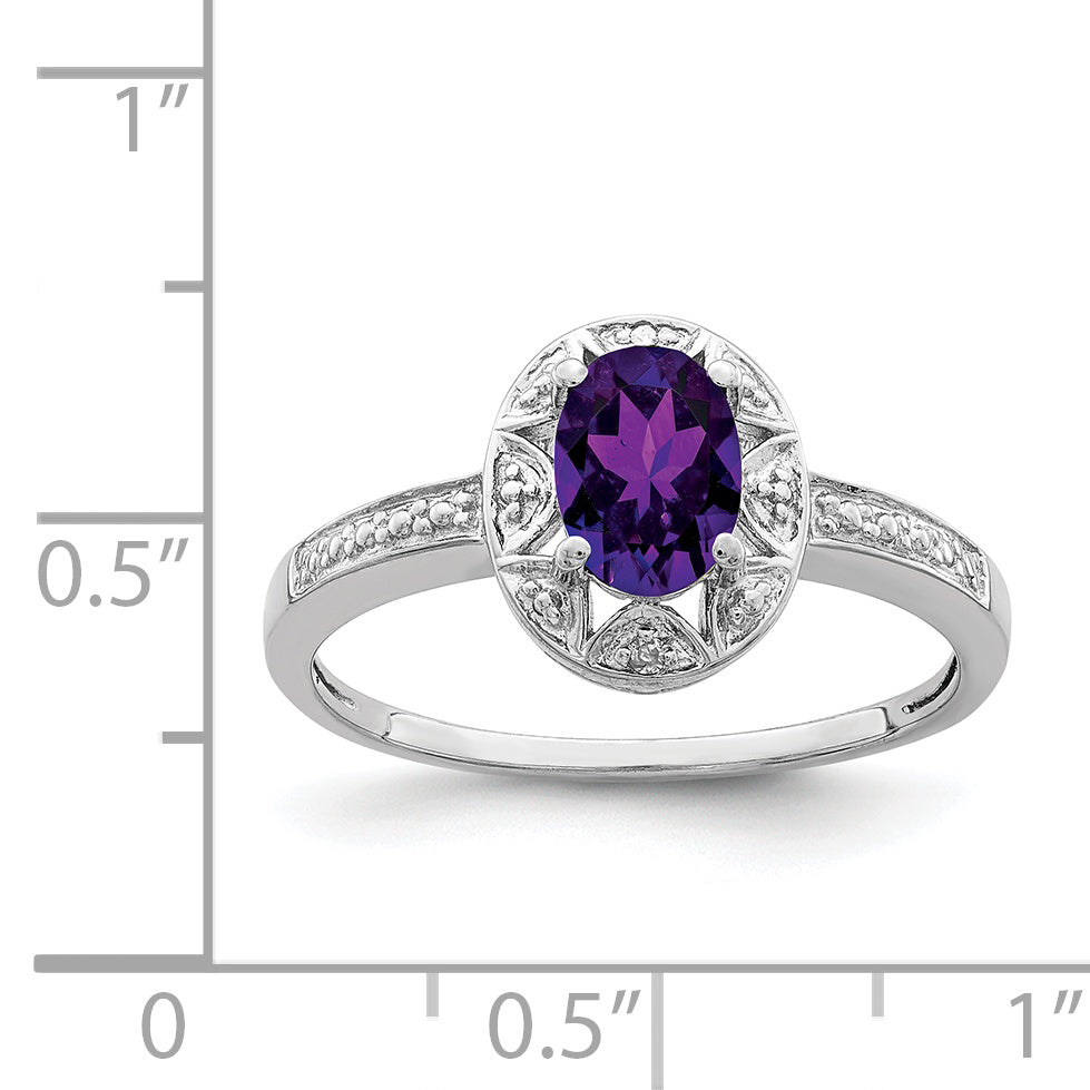 Sterling Silver Rhodium-Plated Diam. & Amethyst Ring