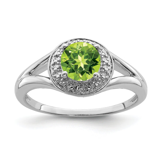 Sterling Silver Rhodium-Plated Diam. & Peridot Ring