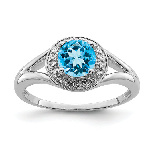 Sterling Silver Rhodium-Plated Diam. & Blue Topaz Ring