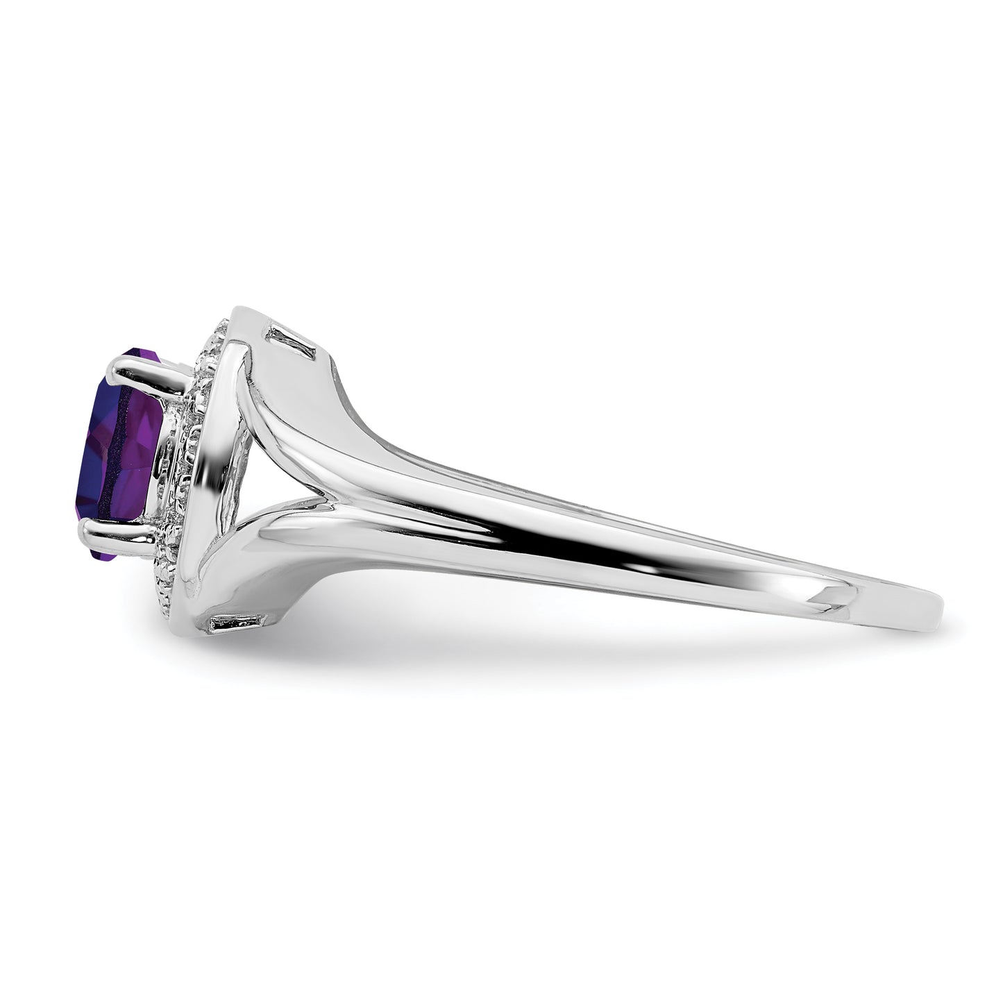 Sterling Silver Rhodium-Plated Diam. & Amethyst Ring