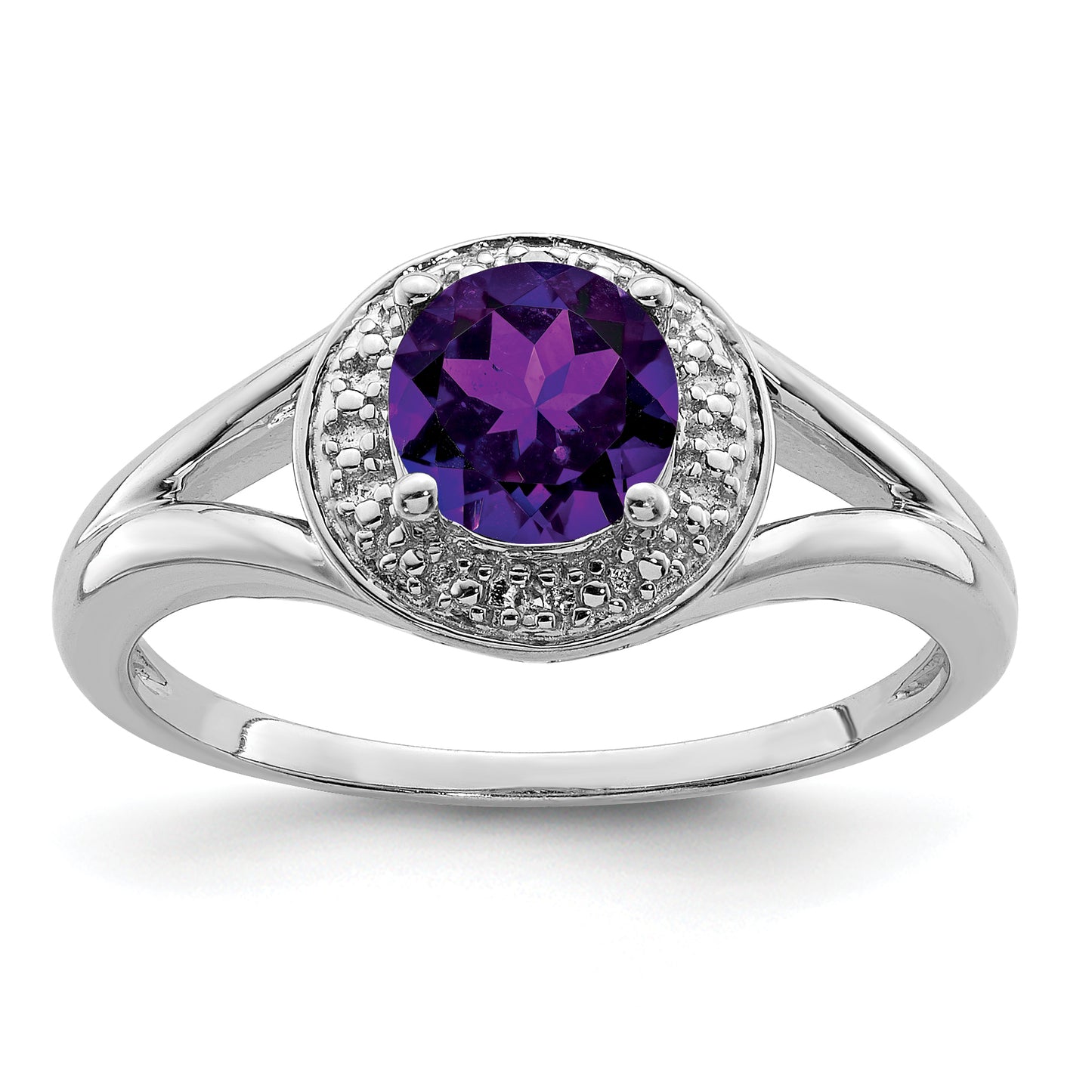 Sterling Silver Rhodium-Plated Diam. & Amethyst Ring