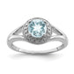 Sterling Silver Rhodium-Plated Diam. & Aquamarine Ring