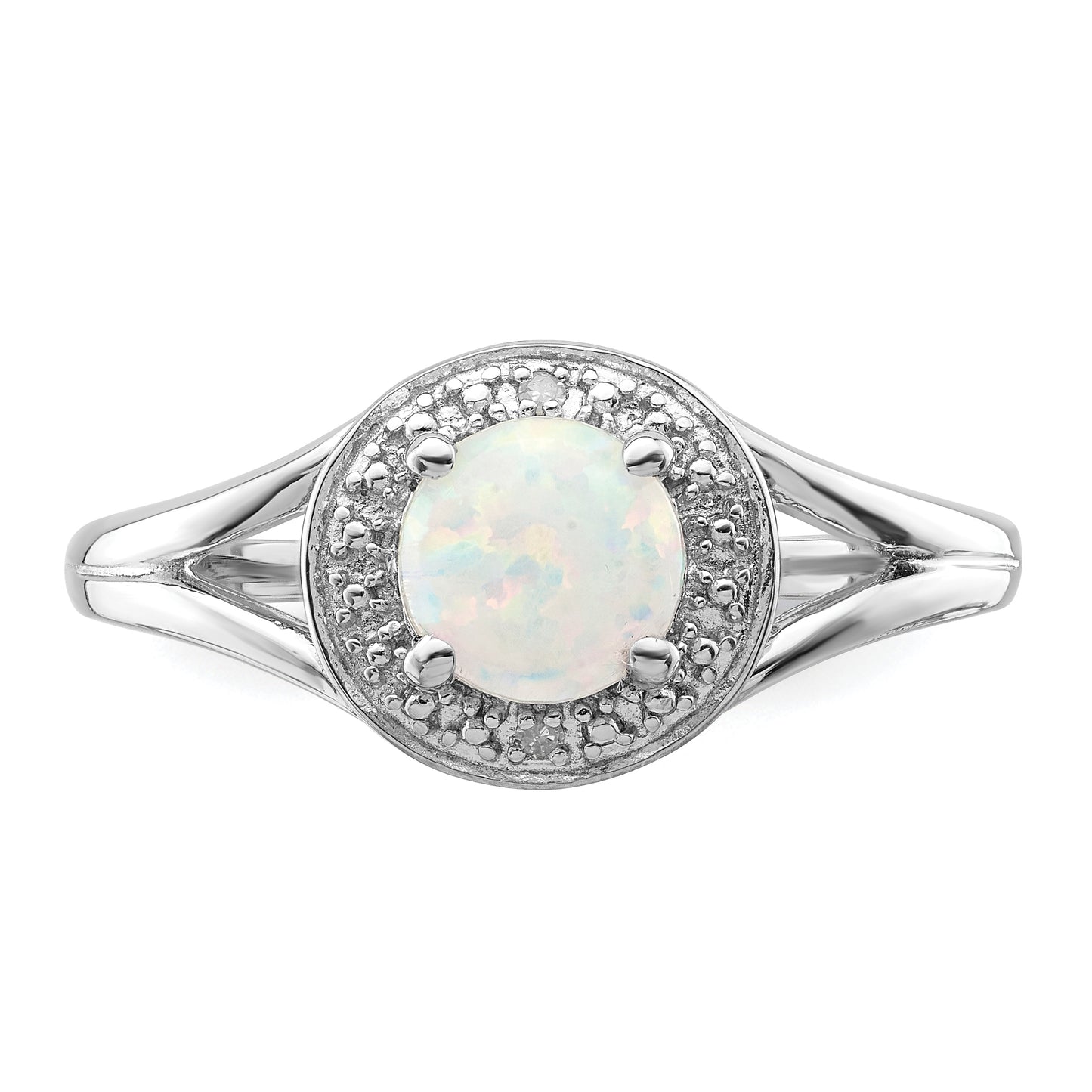 Sterling Silver Rhodium-Plated Diam. & Created Opal Ring