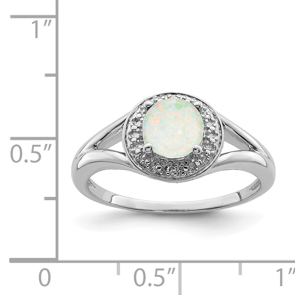 Sterling Silver Rhodium-Plated Diam. & Created Opal Ring