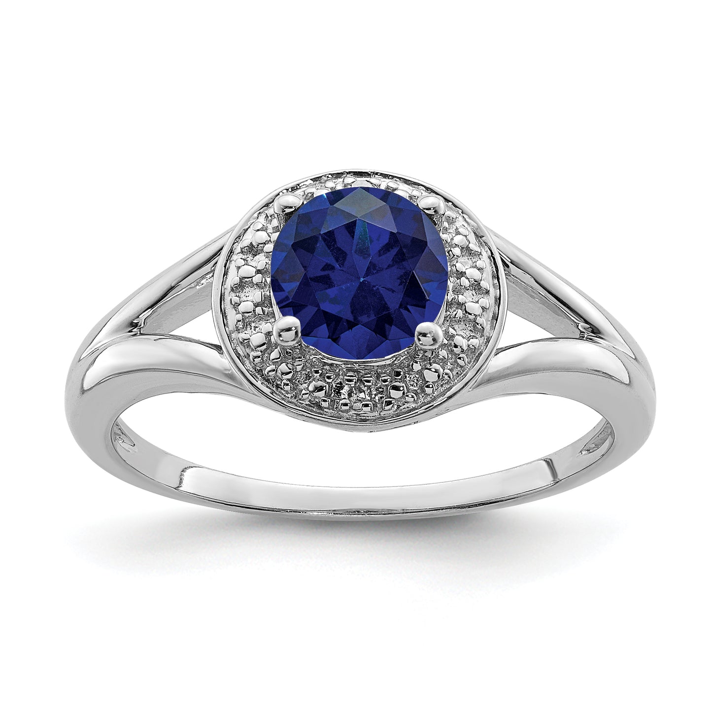 Sterling Silver Rhodium-Plated Diam. & Created Sapphire Ring