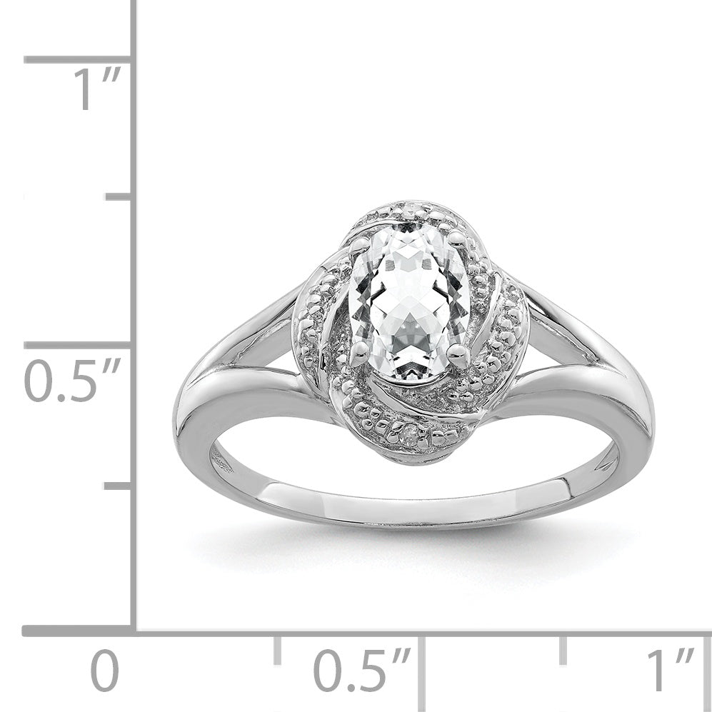 Sterling Silver Rhodium-Plated Diam. & White Topaz Ring