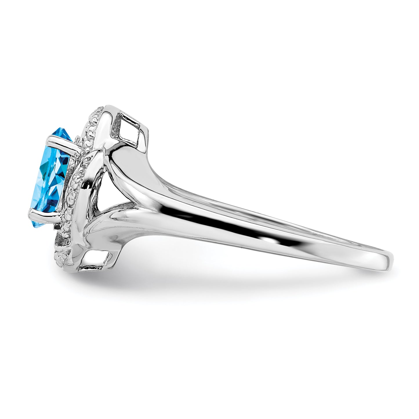 Sterling Silver Rhodium-Plated Diam. & Blue Topaz Ring