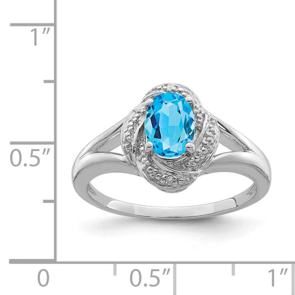 Sterling Silver Rhodium-Plated Diam. & Blue Topaz Ring