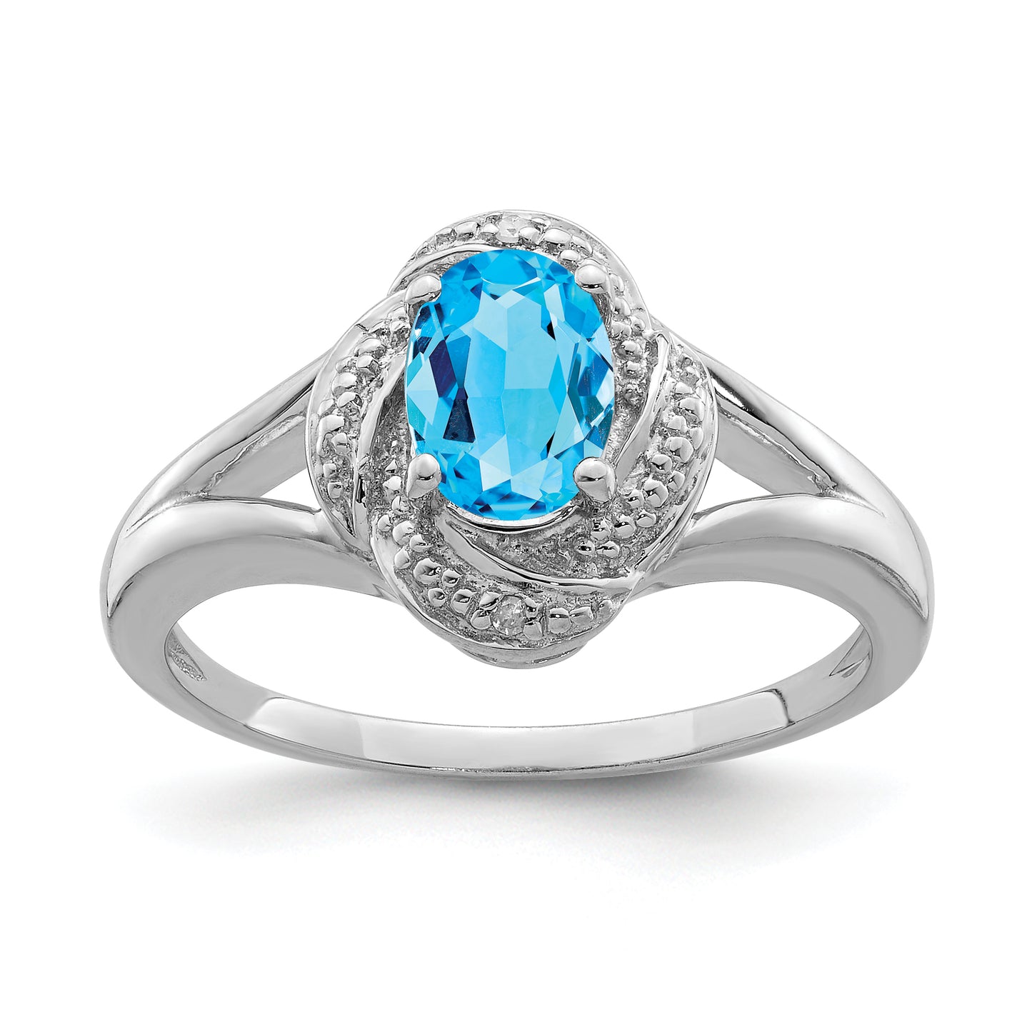 Sterling Silver Rhodium-Plated Diam. & Blue Topaz Ring