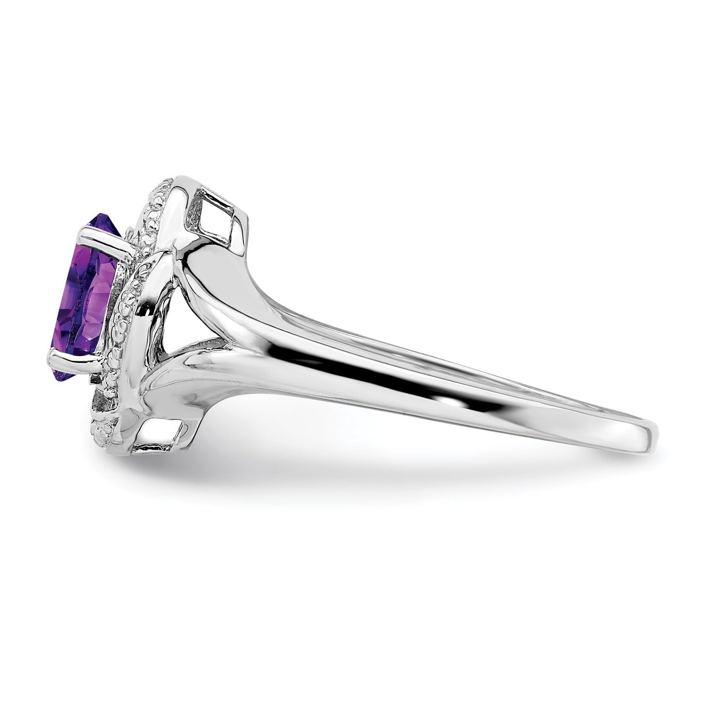 Sterling Silver Rhodium-Plated Diam. & Amethyst Ring