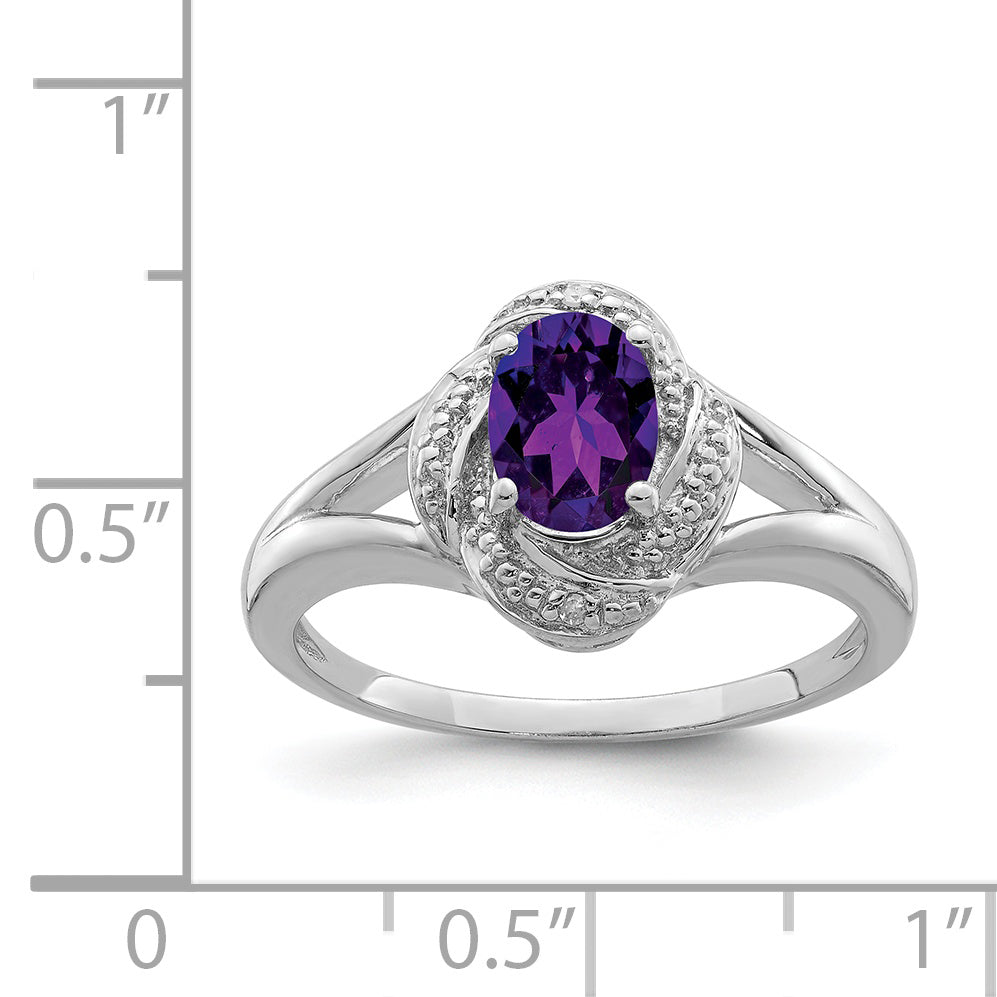 Sterling Silver Rhodium-Plated Diam. & Amethyst Ring