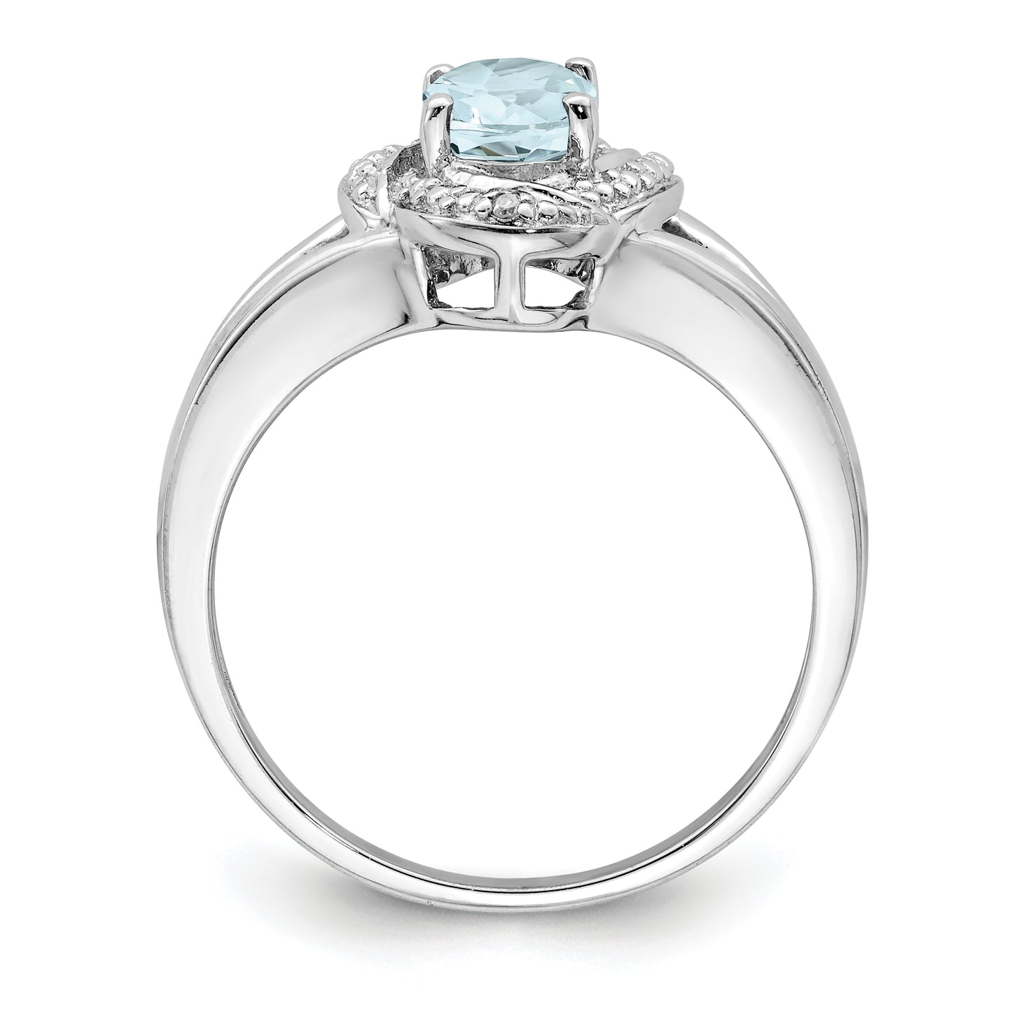 Sterling Silver Rhodium-Plated Diam. & Aquamarine Ring