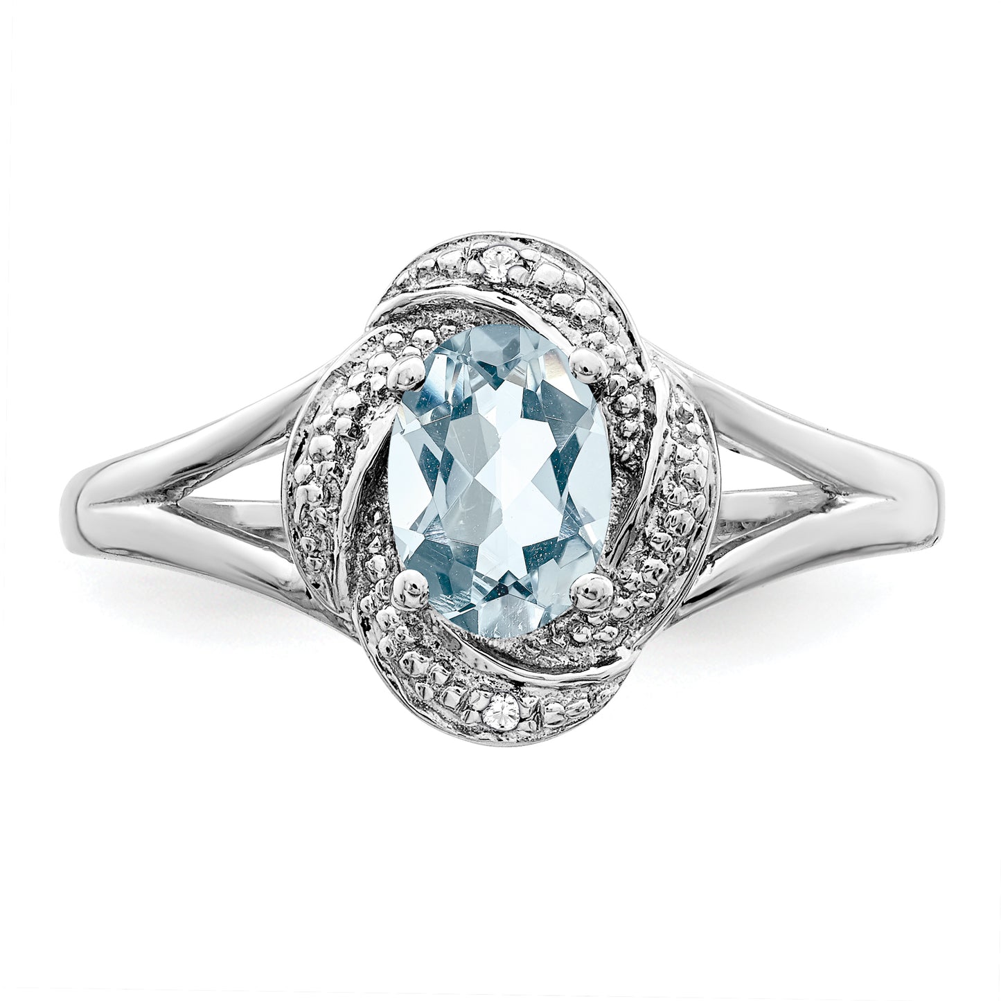 Sterling Silver Rhodium-Plated Diam. & Aquamarine Ring