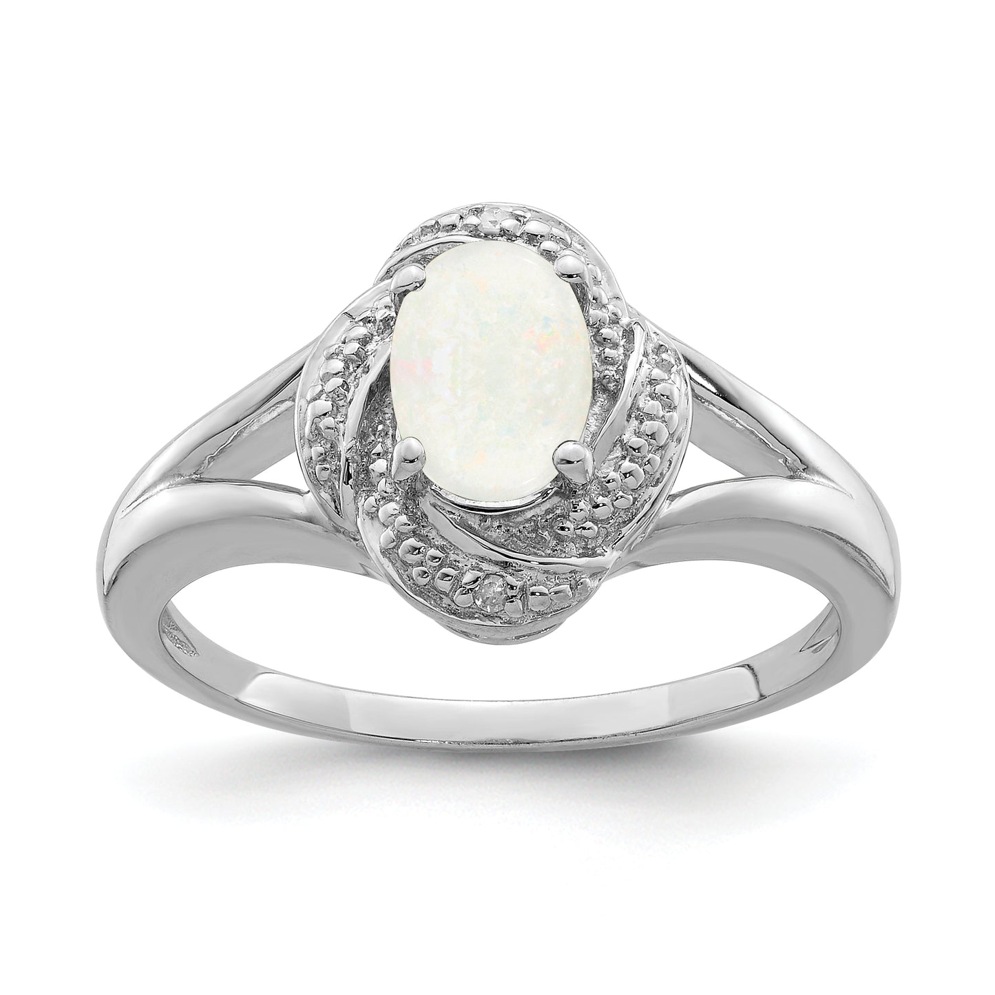 Sterling Silver Rhodium-Plated Diam. & Created Opal Ring